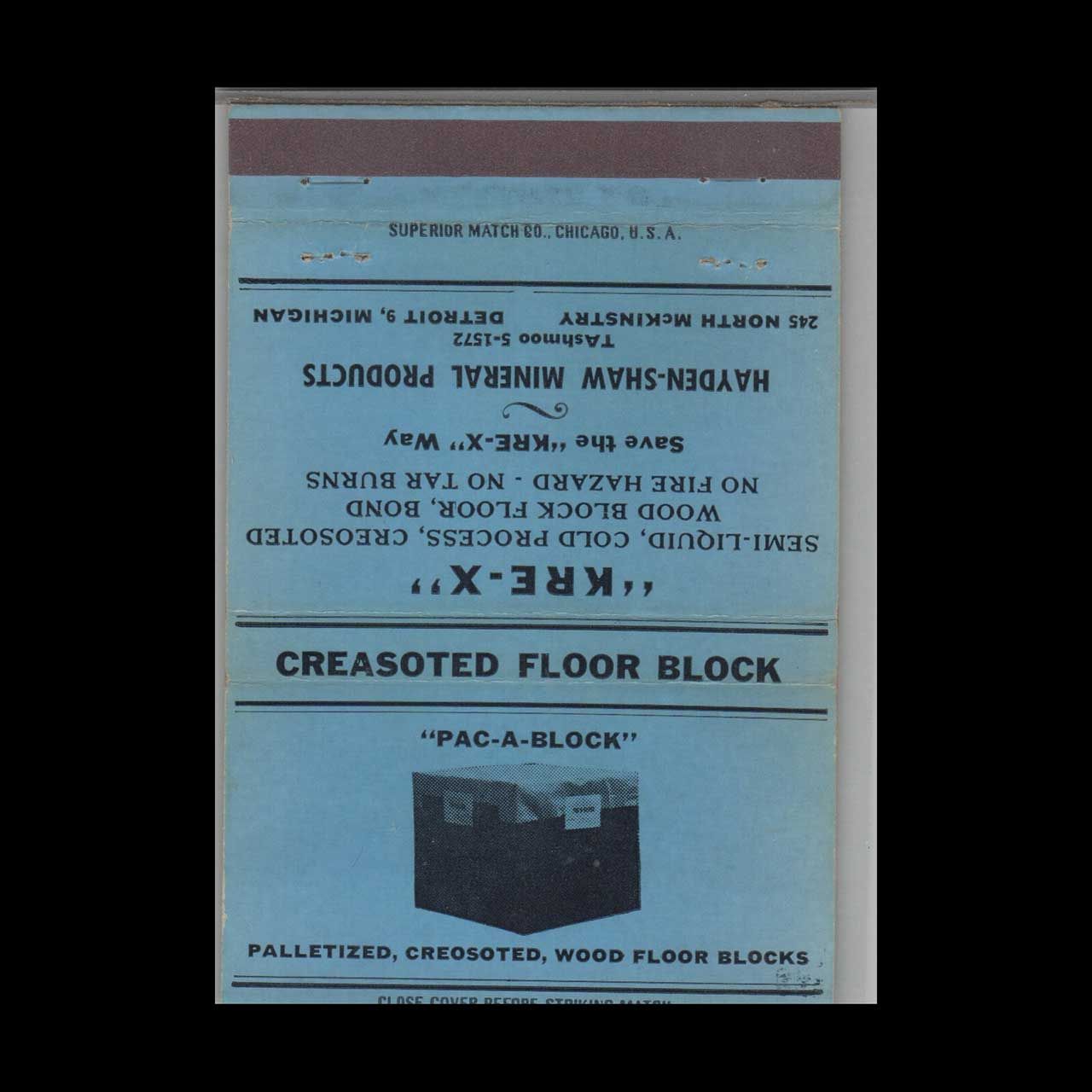 Hayden-Shaw Mineral Products Detroit MI Vintage Matchbook Advertising Cover