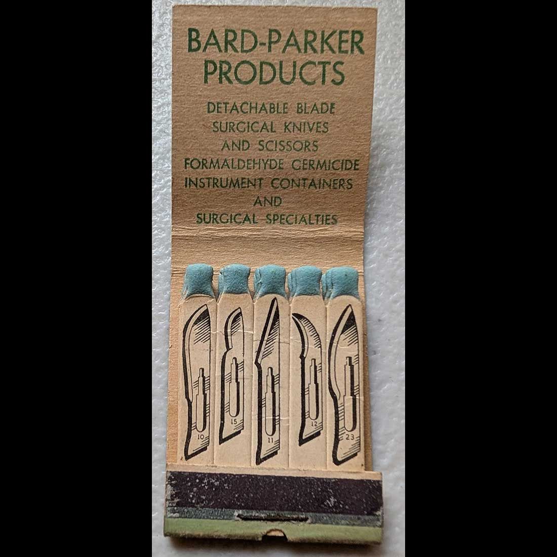Feature Matchbook Full Book Bard Parker Rib Back Blades Danbury, CT Vintage Matchbook Advertising Cover