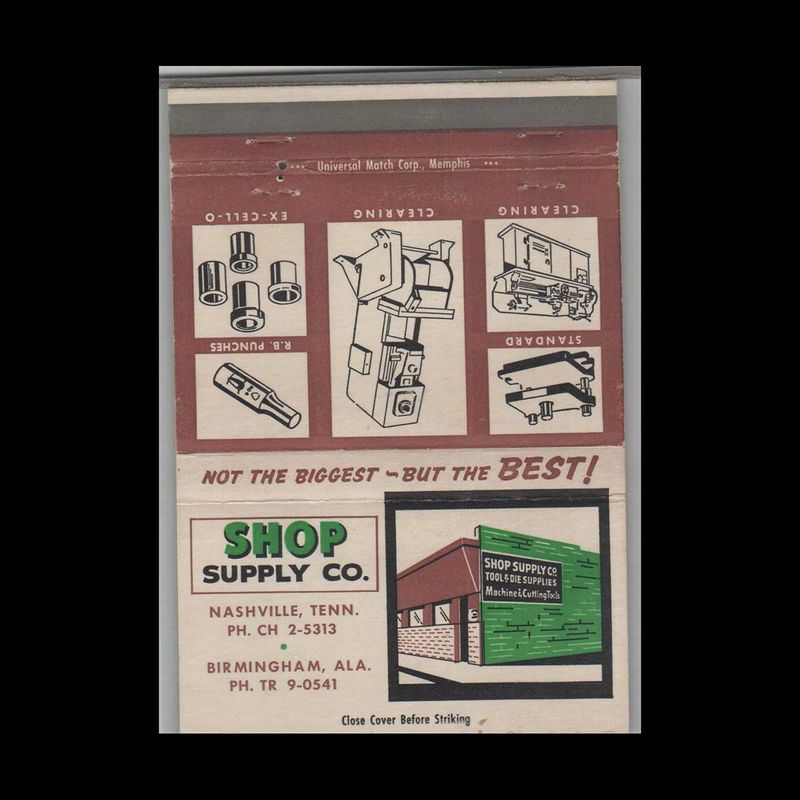 Shop Supply Co Nashville TN Vintage Matchbook Advertising Cover