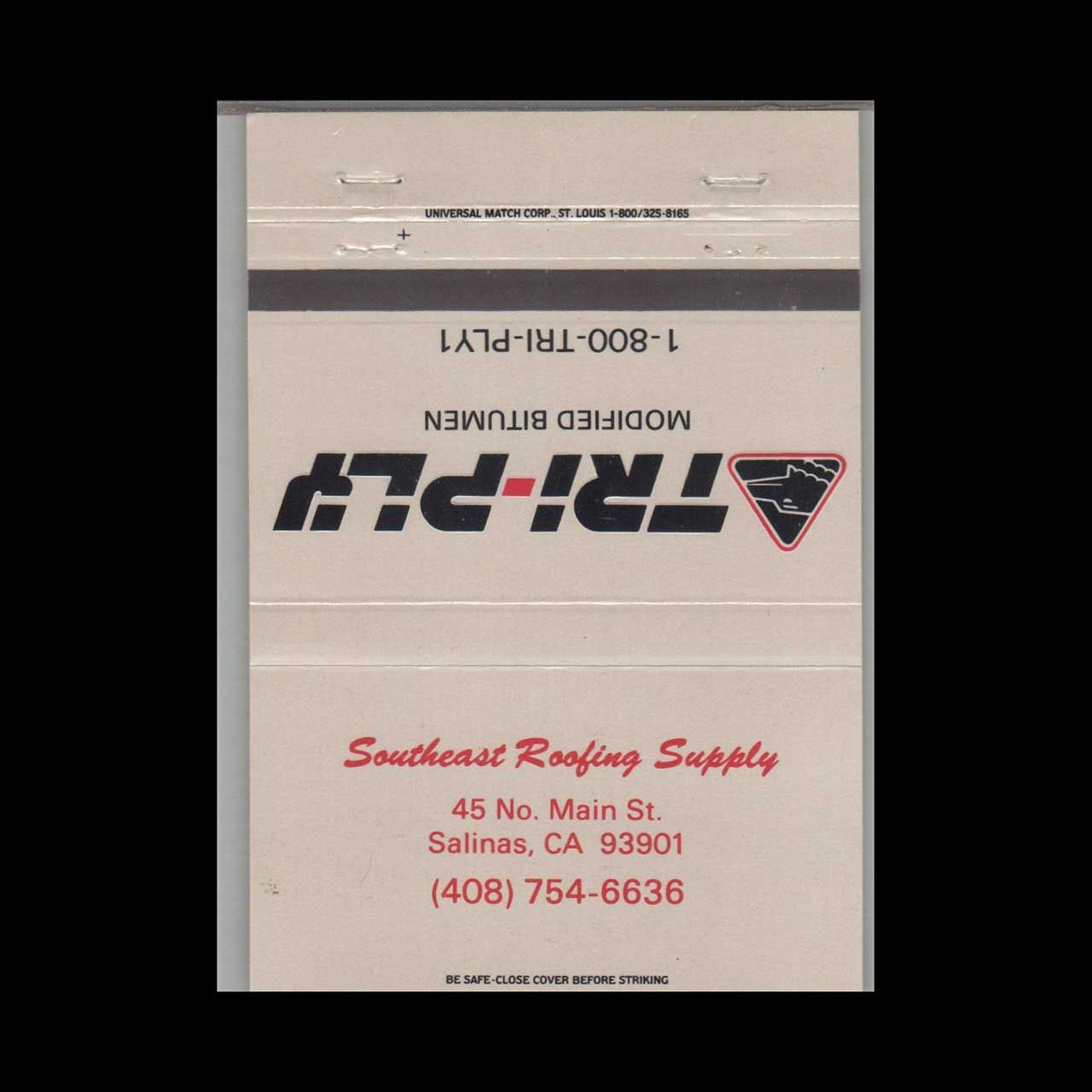 Southeast Roofing Supply Salinas CA Vintage Matchbook Advertising Cover