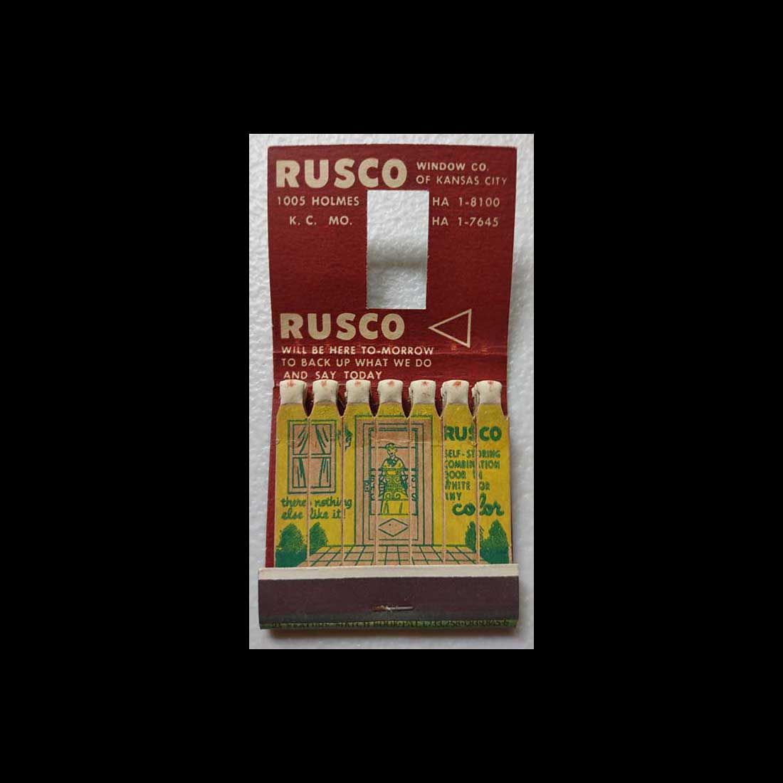 Full Vintage Knot Hole FeatureMatchbook Rusco Window Co. Kansas City, MO Vintage Matchbook Advertising Cover