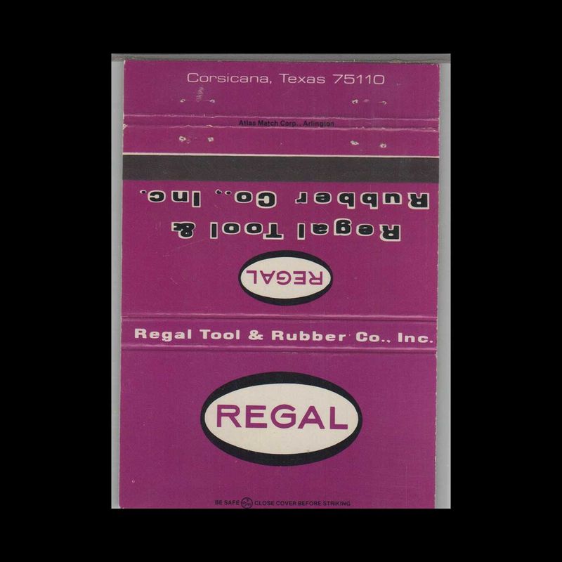 Regal Tool &amp; Rubber Co Inc Corsicana TX Vintage Matchbook Advertising Cover