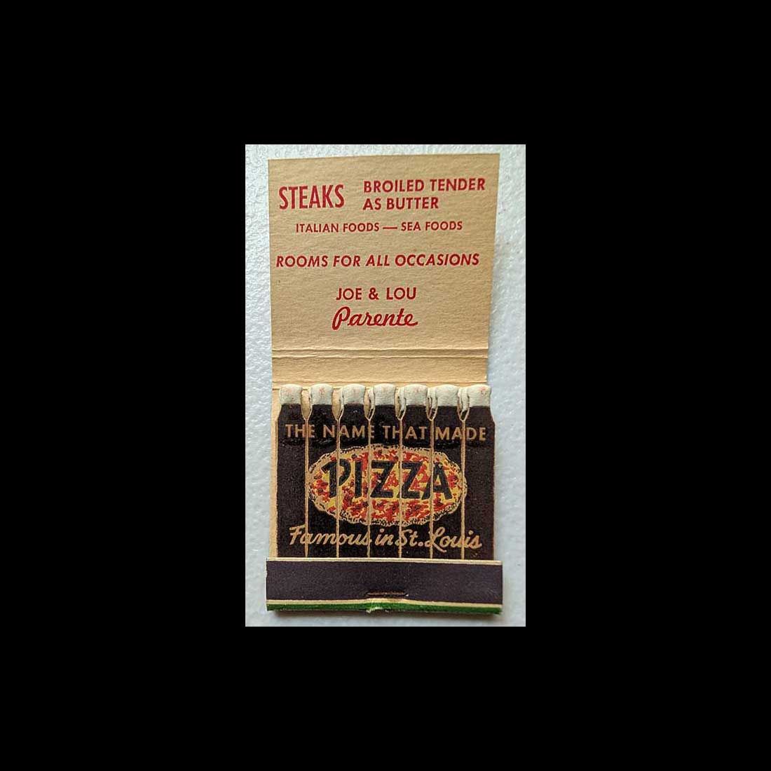 Feature Matchbook Full Book Parente&#39;s Italian Village Pizza St. Louis, MO Vintage Matchbook Advertising Cover