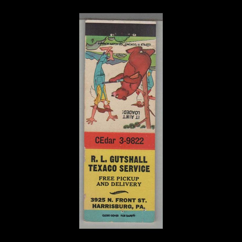R.L. Gutshall Texaco Service Harrisburg, PA Vintage Matchbook Advertising Cover