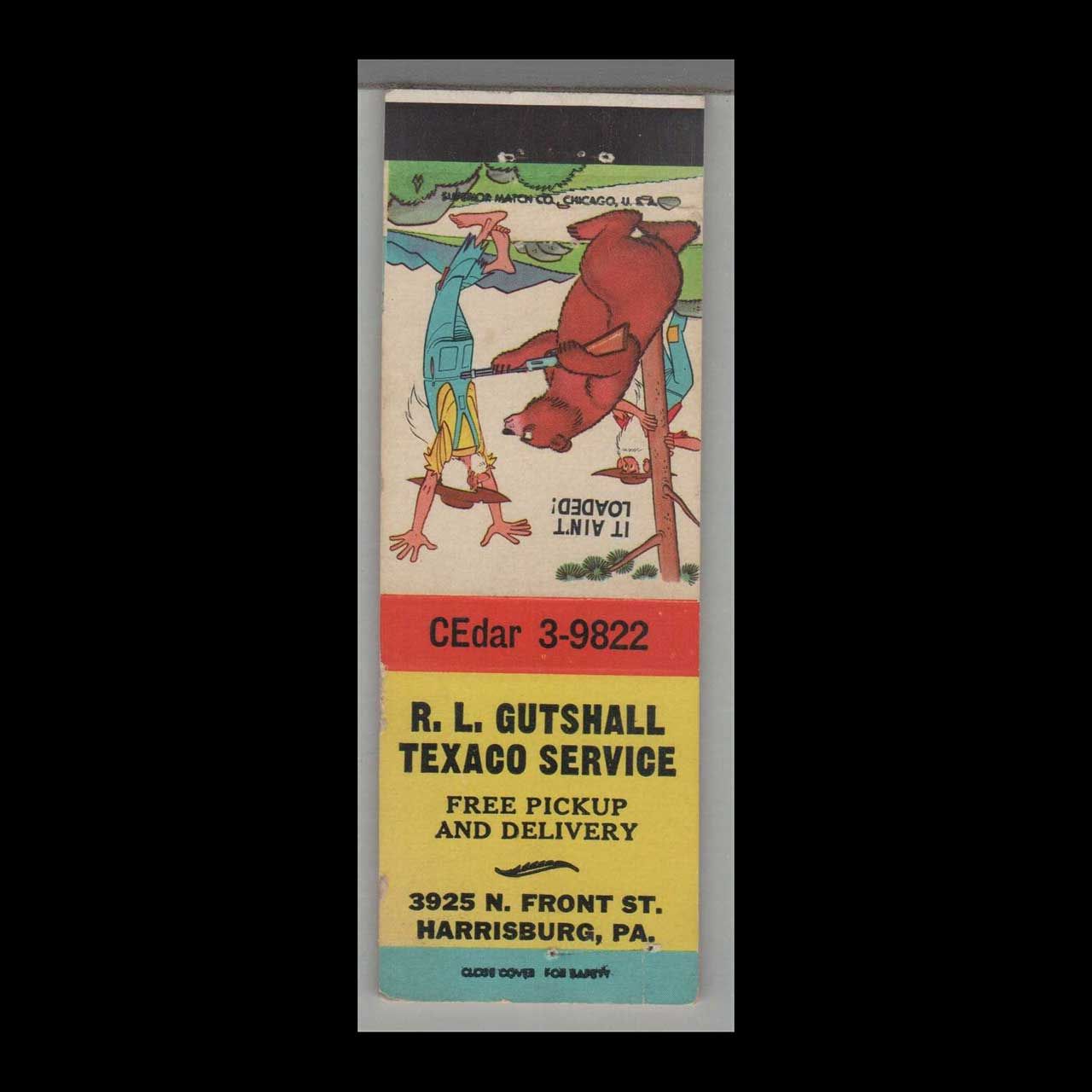 R.L. Gutshall Texaco Service Harrisburg, PA Vintage Matchbook Advertising Cover