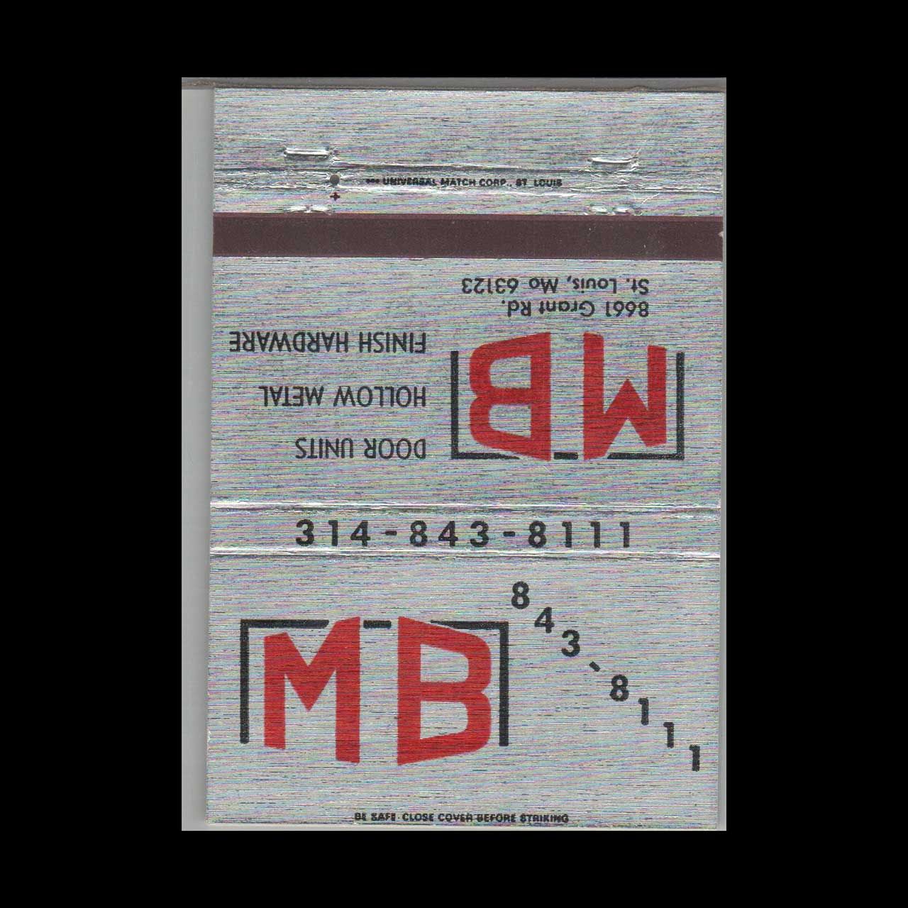 Door Units Hardware St. Louis MO Vintage Matchbook Advertising Cover