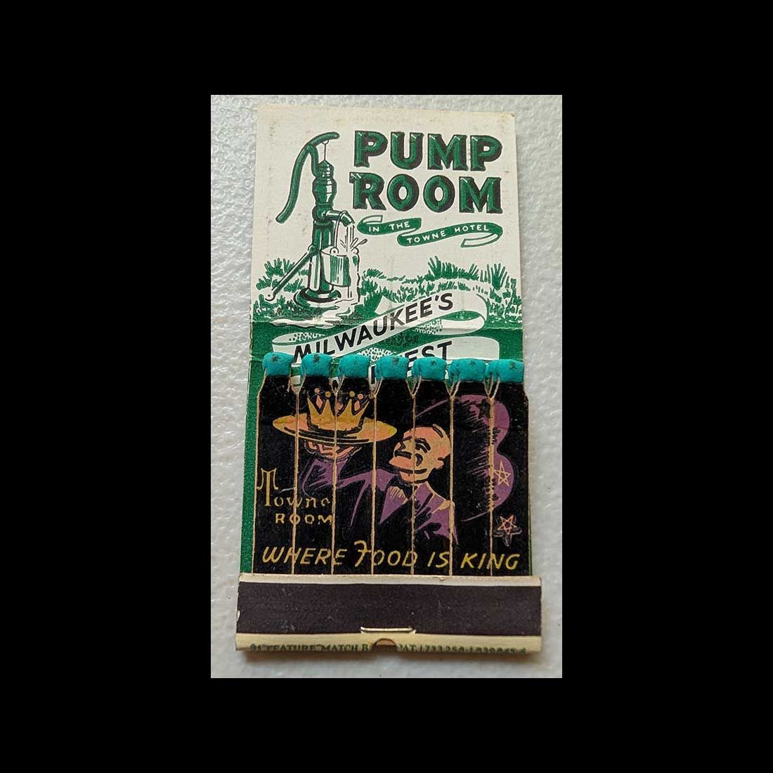 Feature Matchbook Full Book Towne Room Theatre Restaurant Milwaukee, WI Vintage Matchbook Advertising Cover
