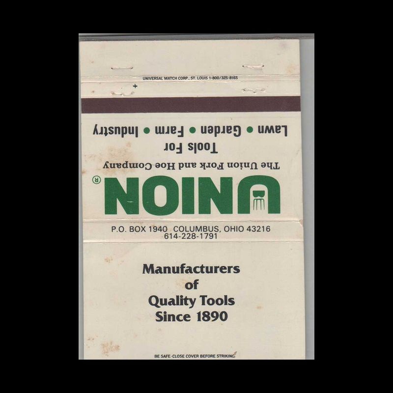 Union  Fork &amp; Hoe Company Columbus OH #2 Vintage Matchbook Advertising Cover