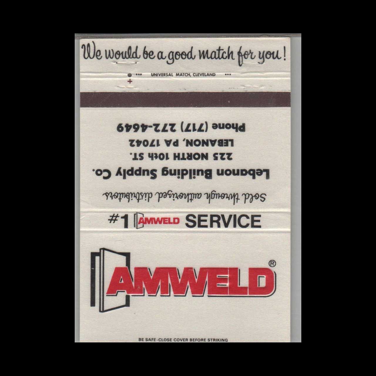 Am weld Lebanon Building Supply Lebanon PA #2 Vintage Matchbook Advertising Cover