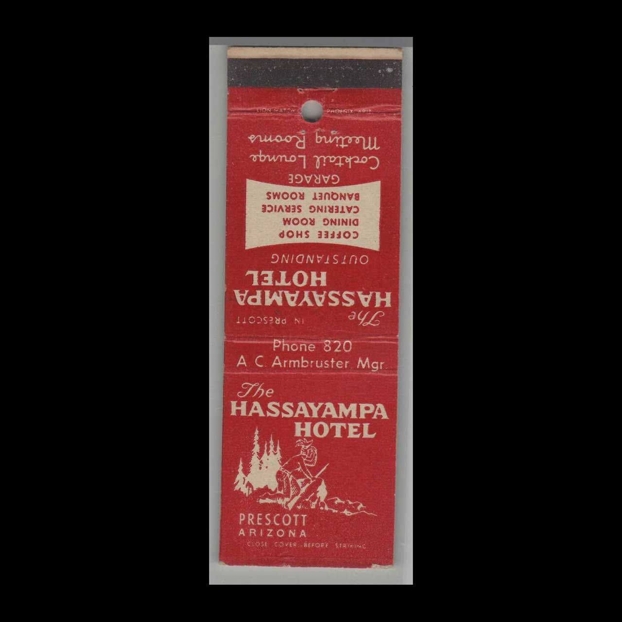 Vintage Hotel Hassayampa Hotel Prescott, AZ Vintage Matchbook Advertising Cover
