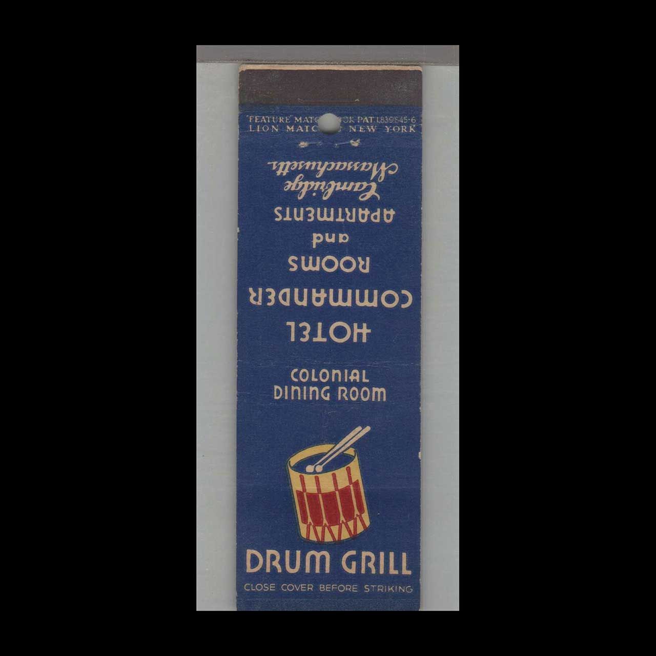 Music Related -  Drum Grill Cambridge, MA Vintage Matchbook Advertising Cover