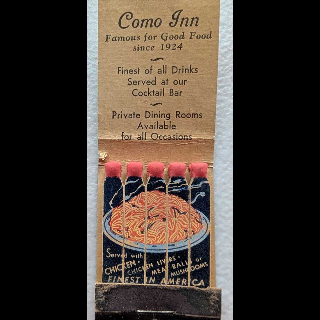 Feature Matchbook Full Book Como Inn Chicago, IL Vintage Matchbook Advertising Cover