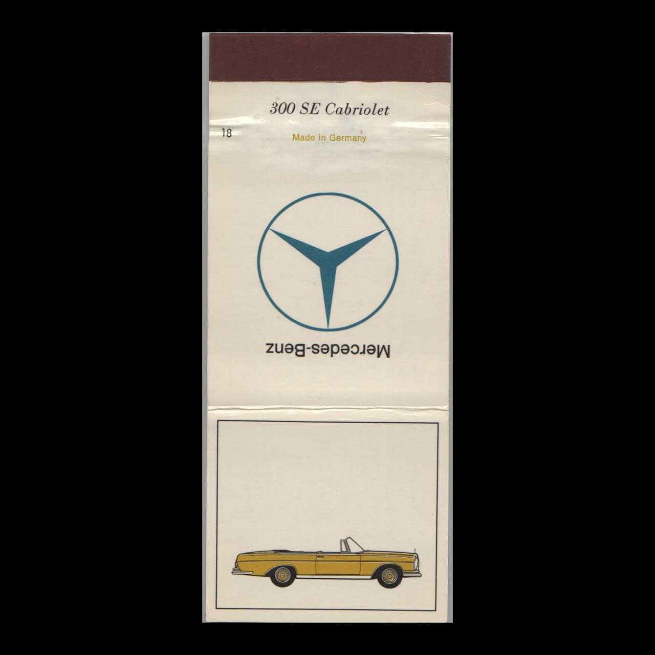 Vintage Mercedes Benz 300 SE Cabriolet Vintage Matchbook Advertising Cover