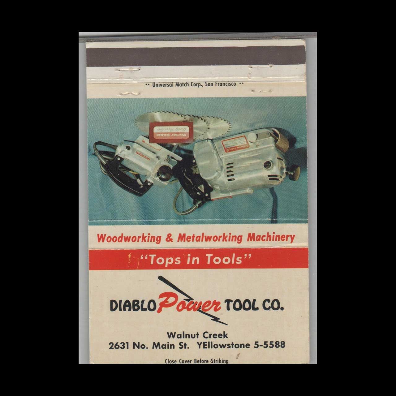 Diablo Power Tool Co Walnut Creek CA #1 Vintage Matchbook Advertising Cover