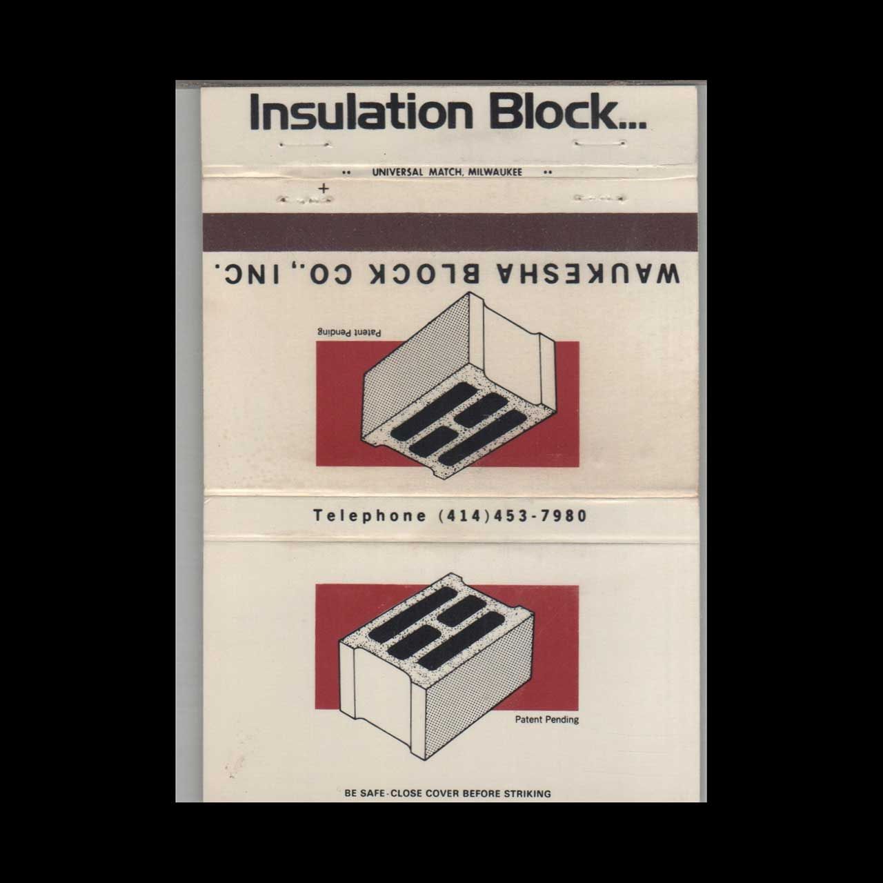 Waukesha Block Co WI Vintage Matchbook Advertising Cover