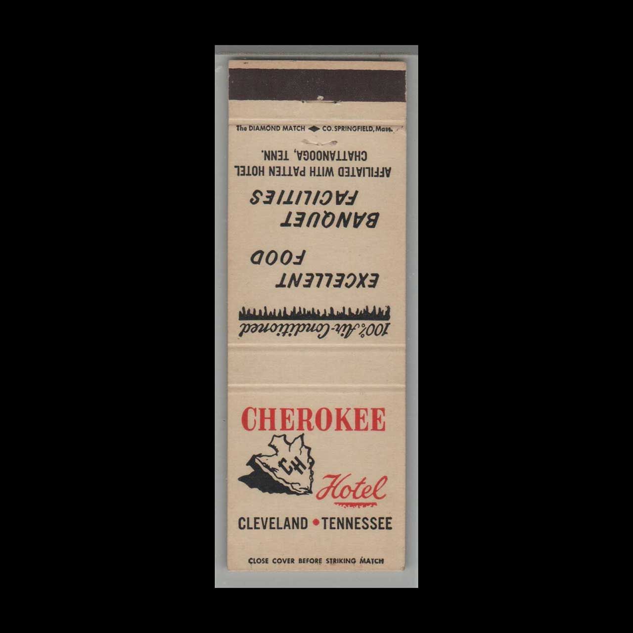 Vintage Hotel Cherokee Hotel Cleveland, TN Vintage Matchbook Advertising Cover