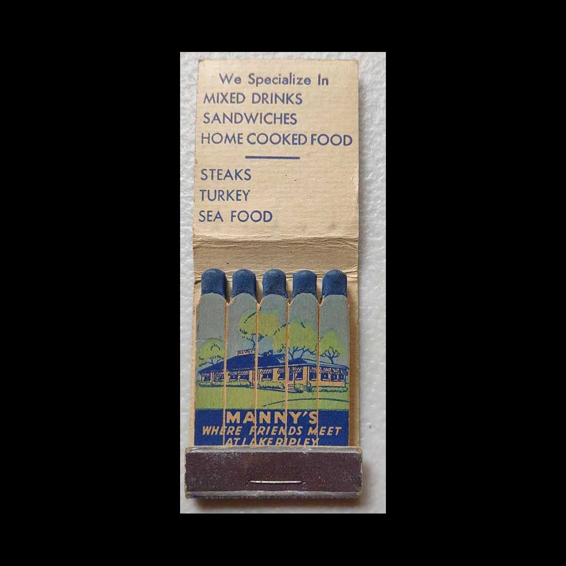 Full Vintage Feature Matchbook Manny&#39;s Restaurant Cambridge, WI Vintage Matchbook Advertising Cover
