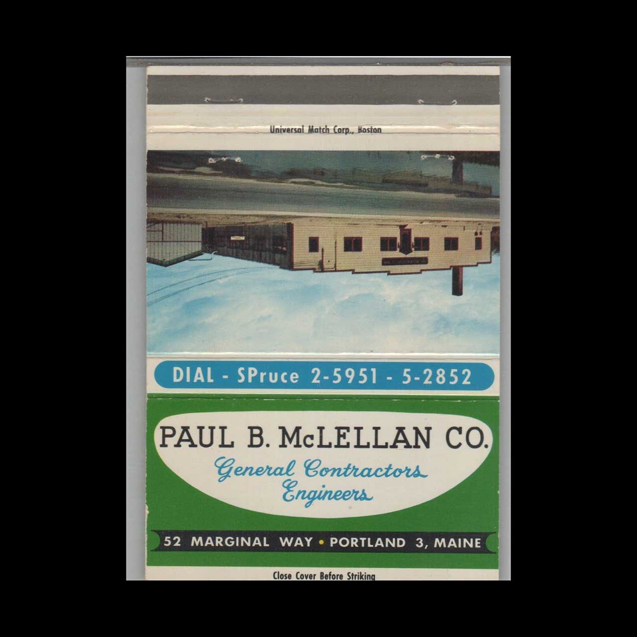 Paul B. McLellan Co General Contractors Portland ME Vintage Matchbook Advertising Cover