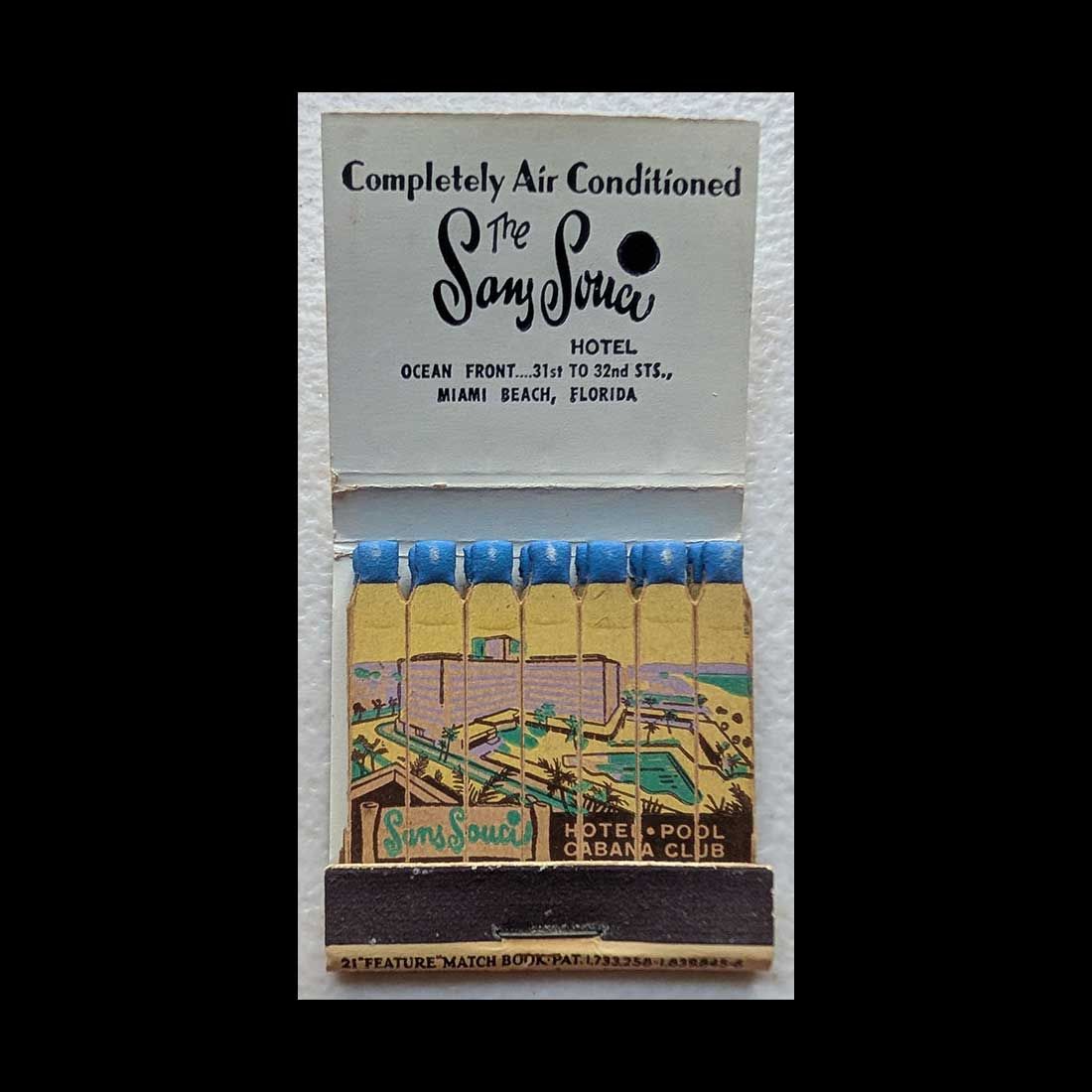 Feature Matchbook Full Book The San Souci Hotel Miami Beach, FL Vintage Matchbook Advertising Cover