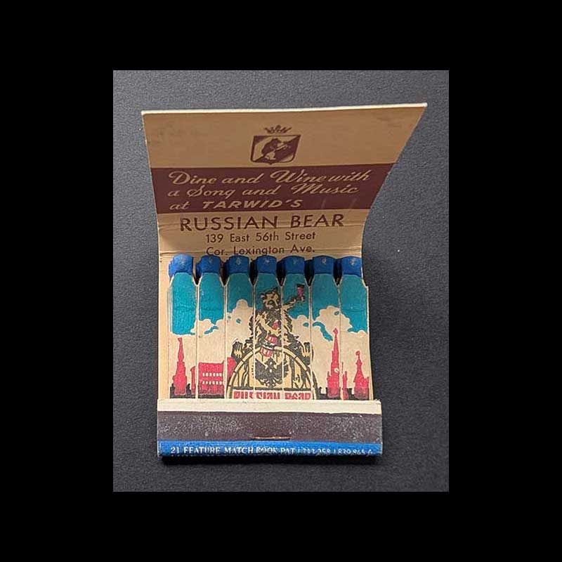 Feature Matchbook Full Book The Russian Bear Restaurant New York, NY Vintage Matchbook Advertising Cover