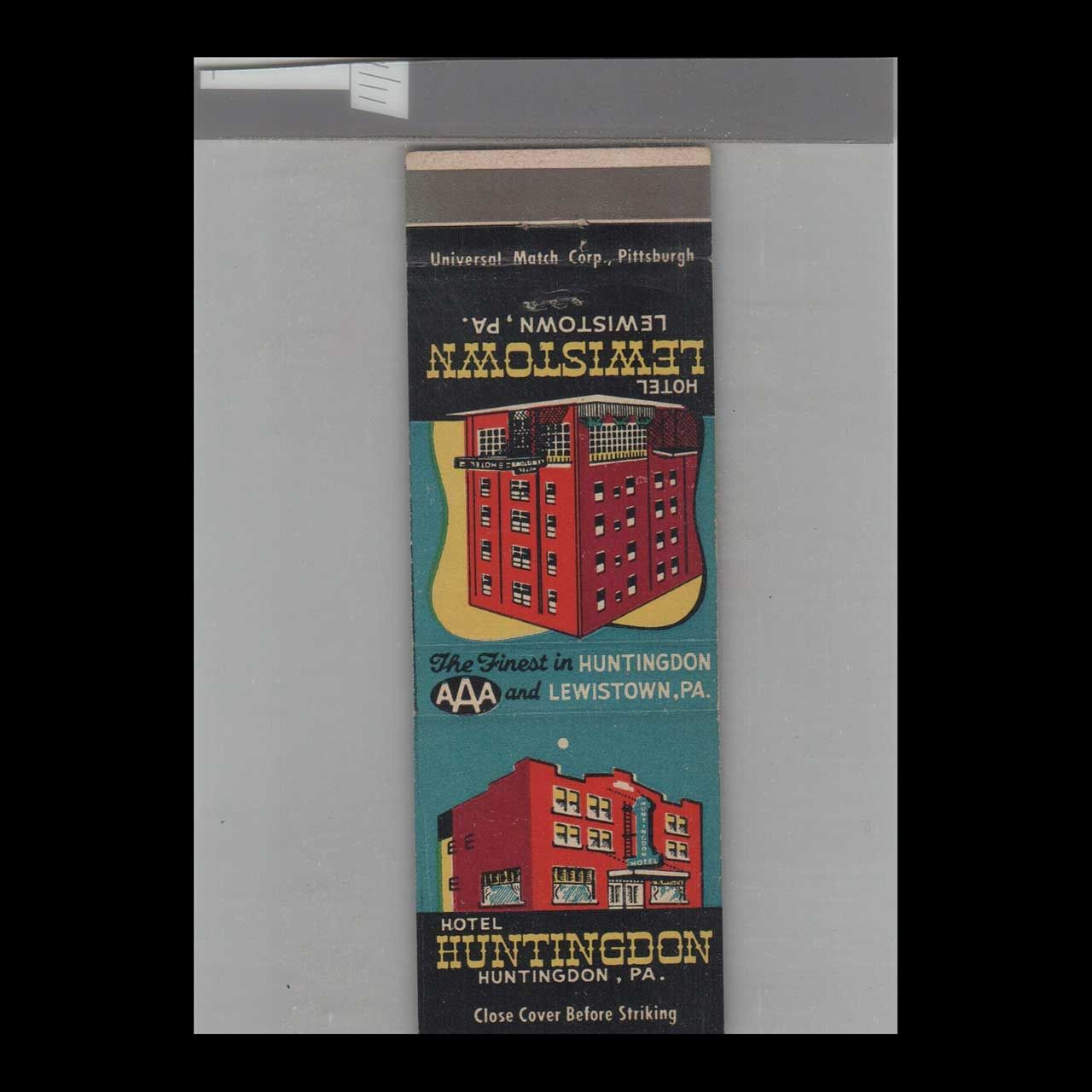 Hotel Huntingdon - Huntingdon, PA Vintage Matchbook Advertising Cover
