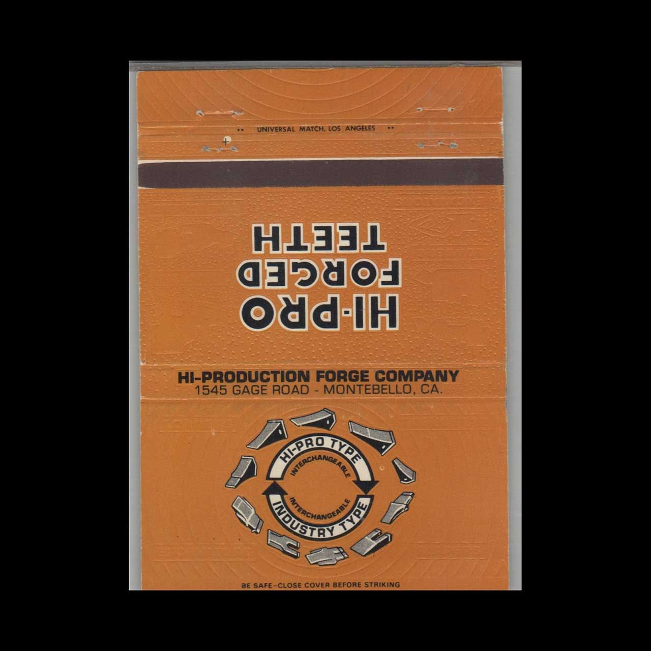 Hi-Pro Forge Teeth Montebello CA Vintage Matchbook Advertising Cover
