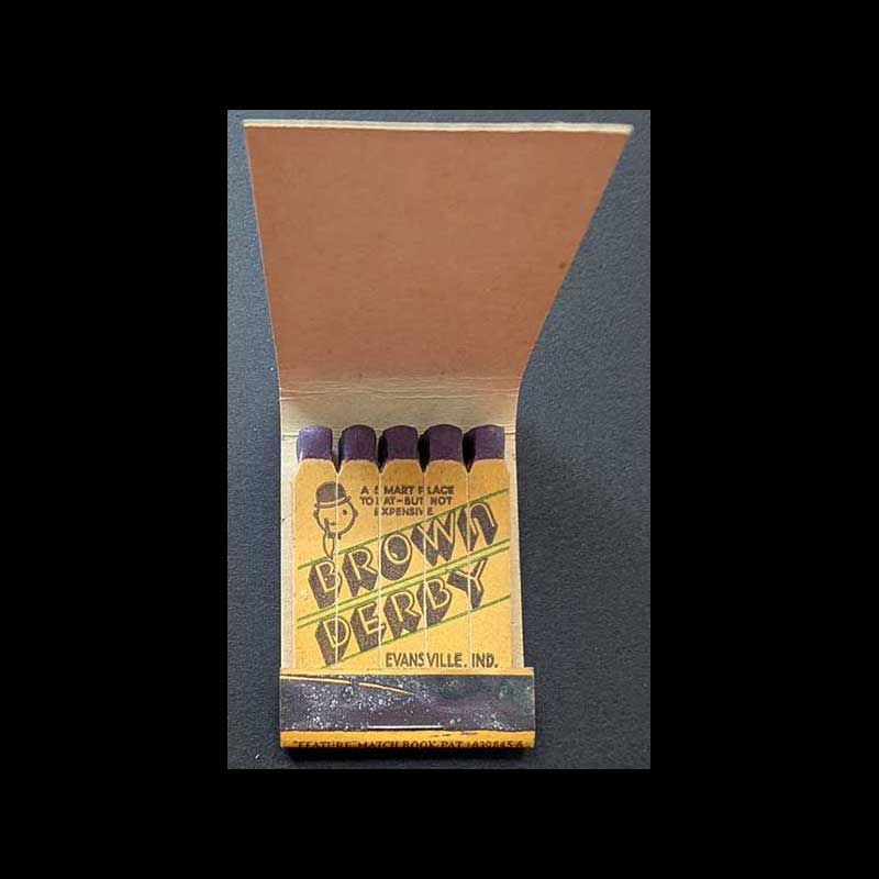 Feature Matchbook Full Book Brown Derby Grill Dade Park - Evansville, IL Vintage Matchbook Advertising Cover