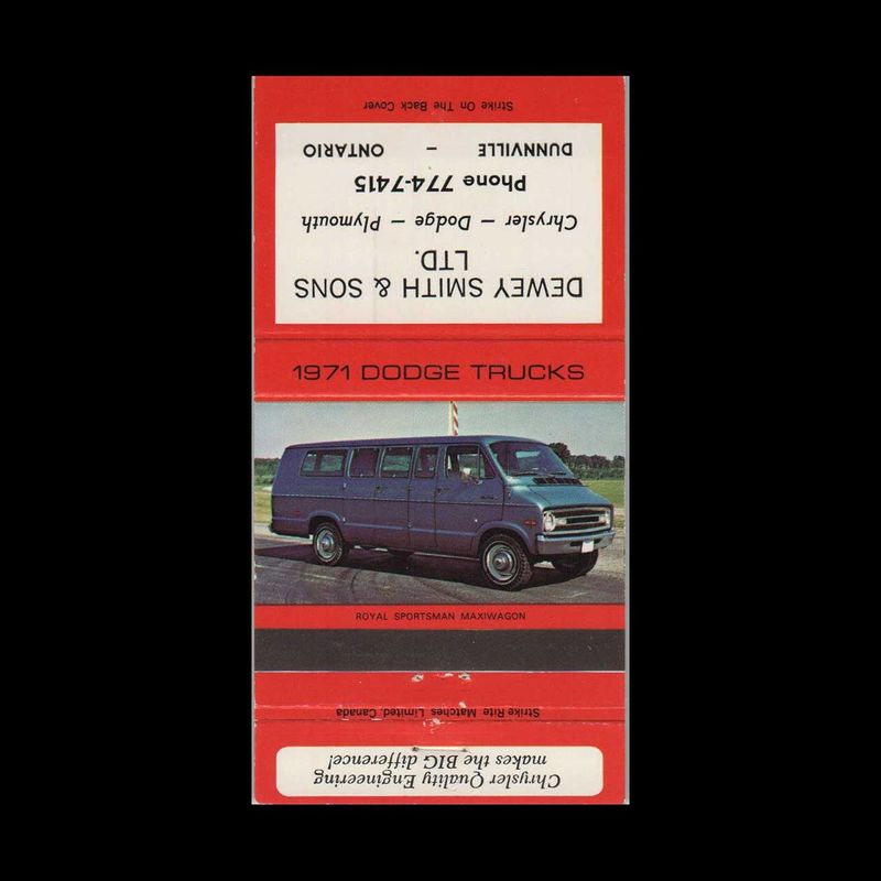 1971 Dodge Trucks Royal Sportsman Maxiwagon Vintage Matchbook Advertising Cover