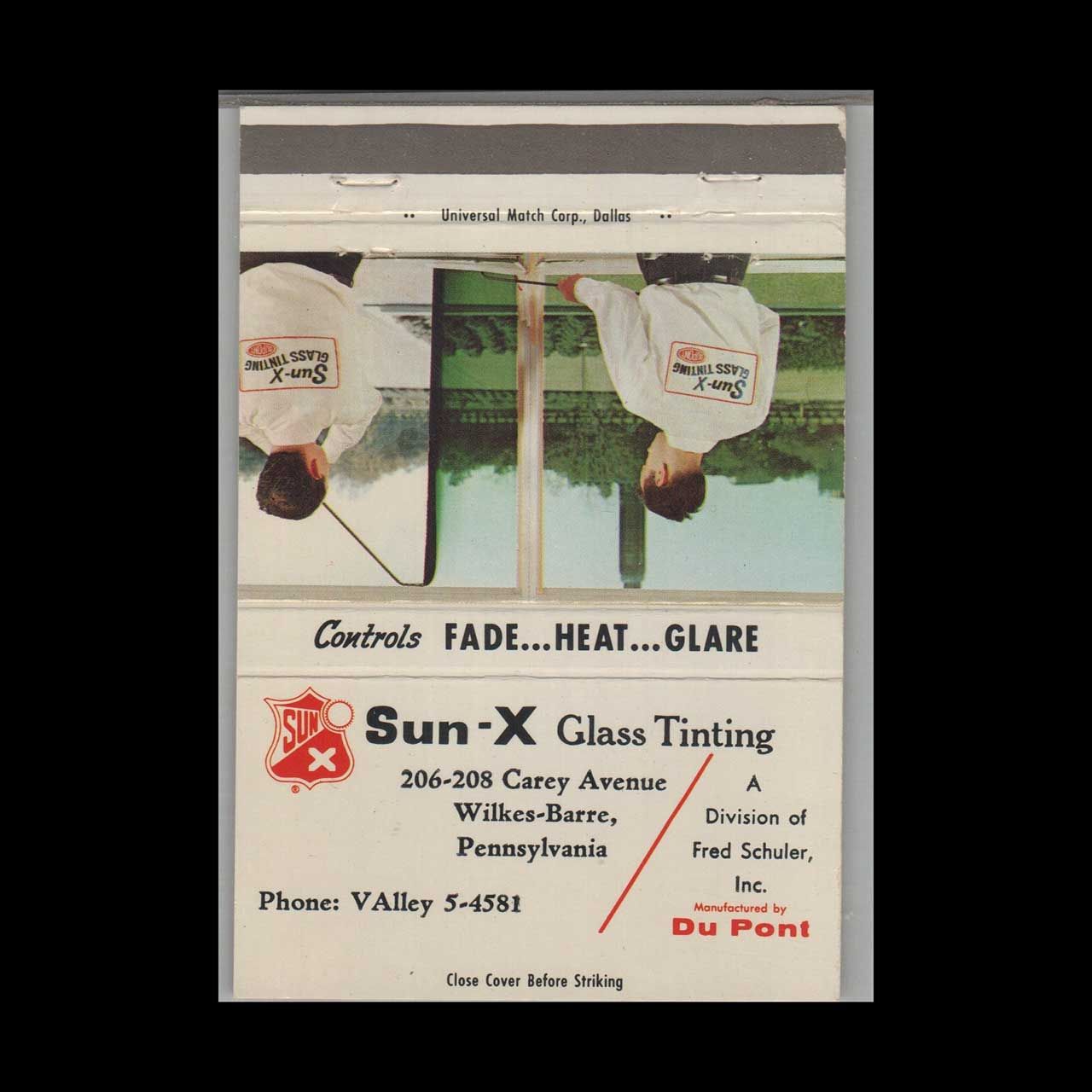 Sun-X Glass Tinting Wilkes-Barre PA Vintage Matchbook Advertising Cover