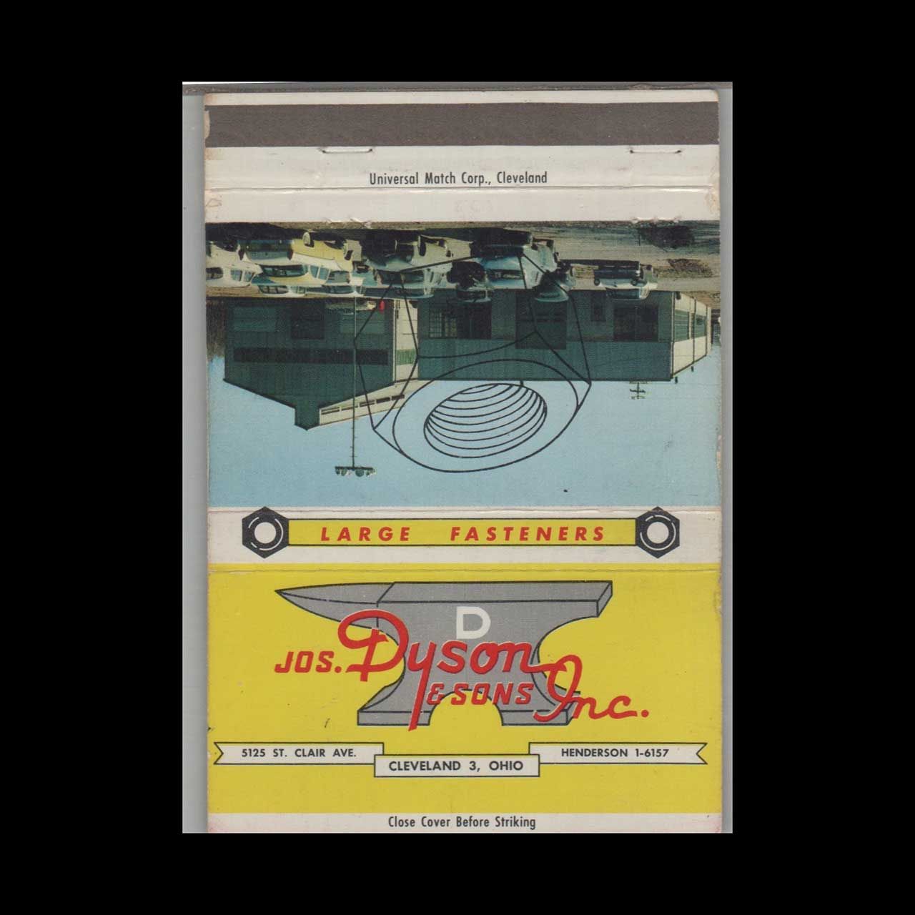 Jos. Dyson &amp; Sons Inc Large Fasteners Cleveland OH Vintage Matchbook Advertising Cover