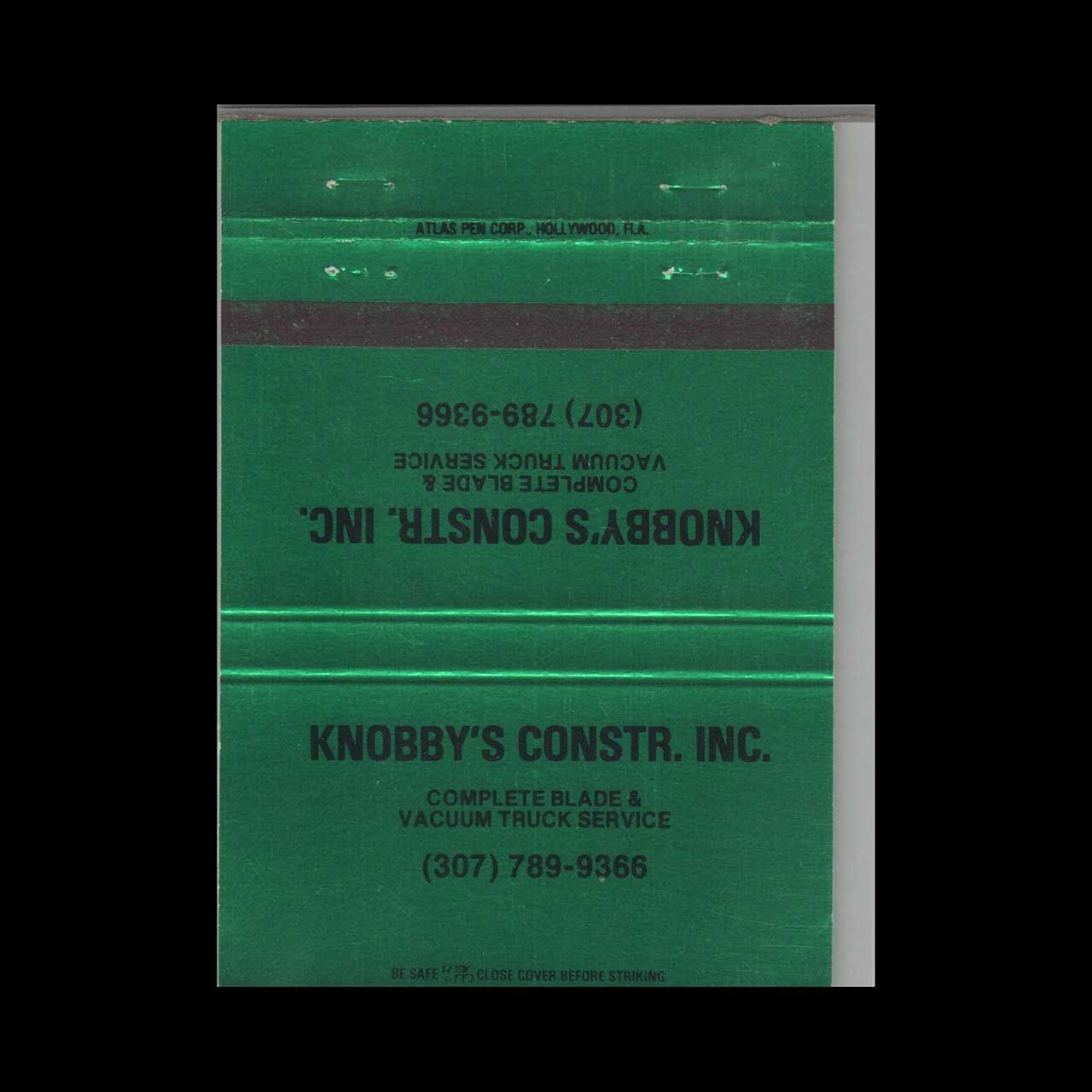 Knobby&#39;s Construction Co. Vintage Matchbook Advertising Cover