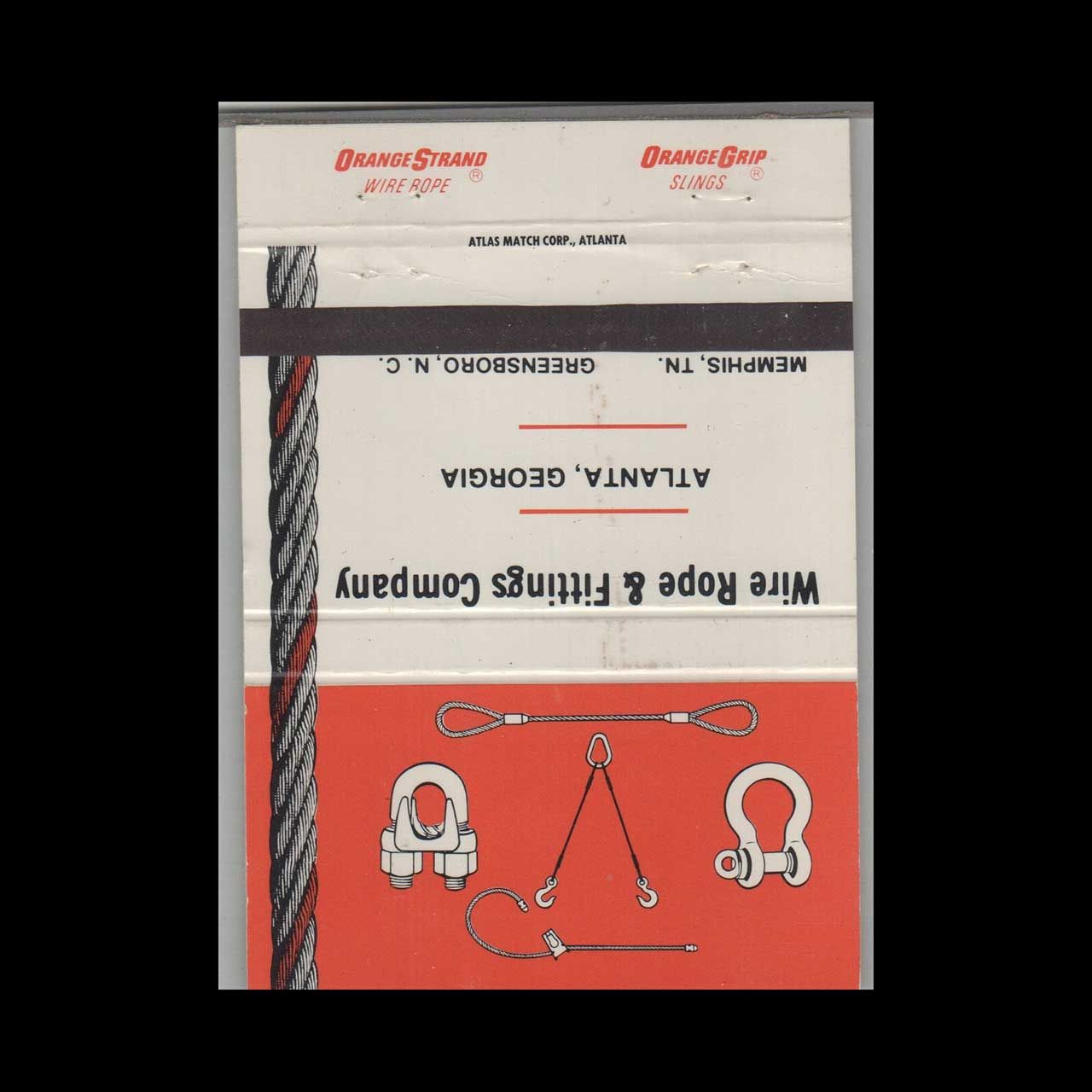 Wire Rope &amp; Fittings Company Atlanta GA Vintage Matchbook Advertising Cover