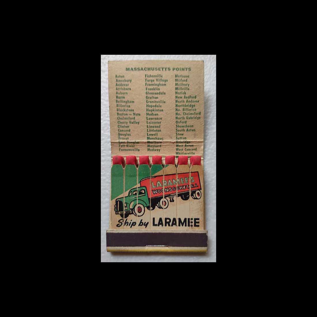 Full Vintage Feature Matchbook Laramee Transit Woonsocket, RI Vintage Matchbook Advertising Cover