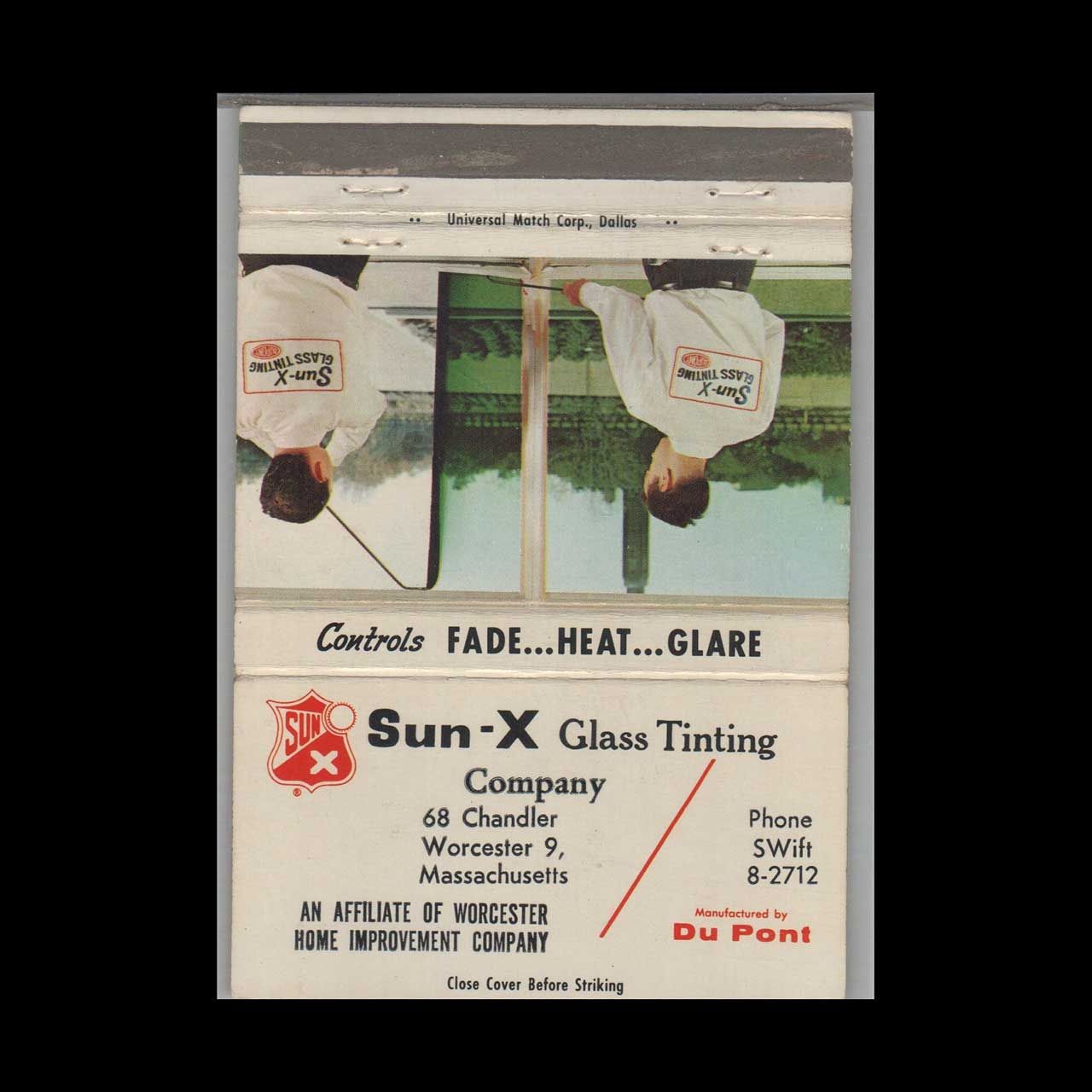 Sun-X Glass Tinting Company Worcester MA Vintage Matchbook Advertising Cover