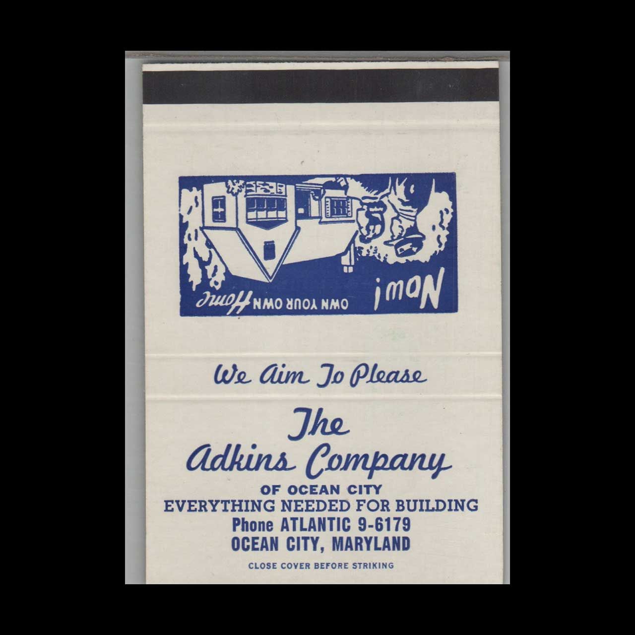 The Adkins Company Ocean City MD Vintage Matchbook Advertising Cover