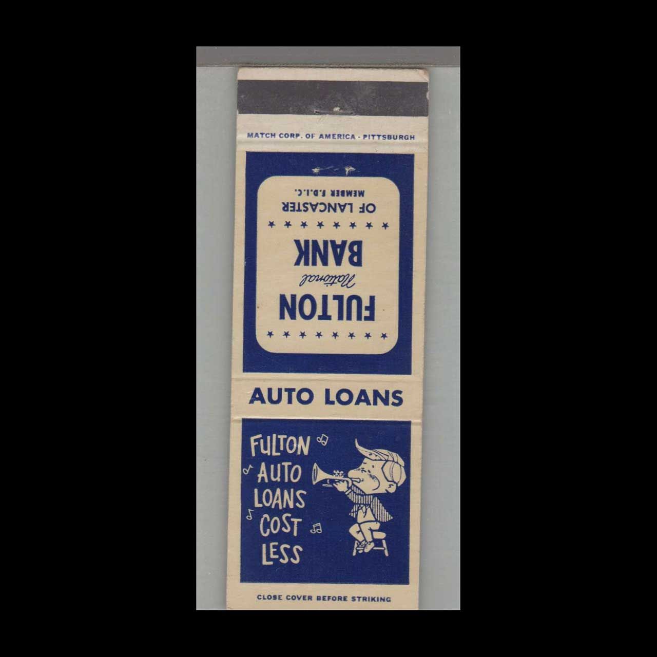 Music Related -  Fulton National Bank Of Lancaster, PA Vintage Matchbook Advertising Cover