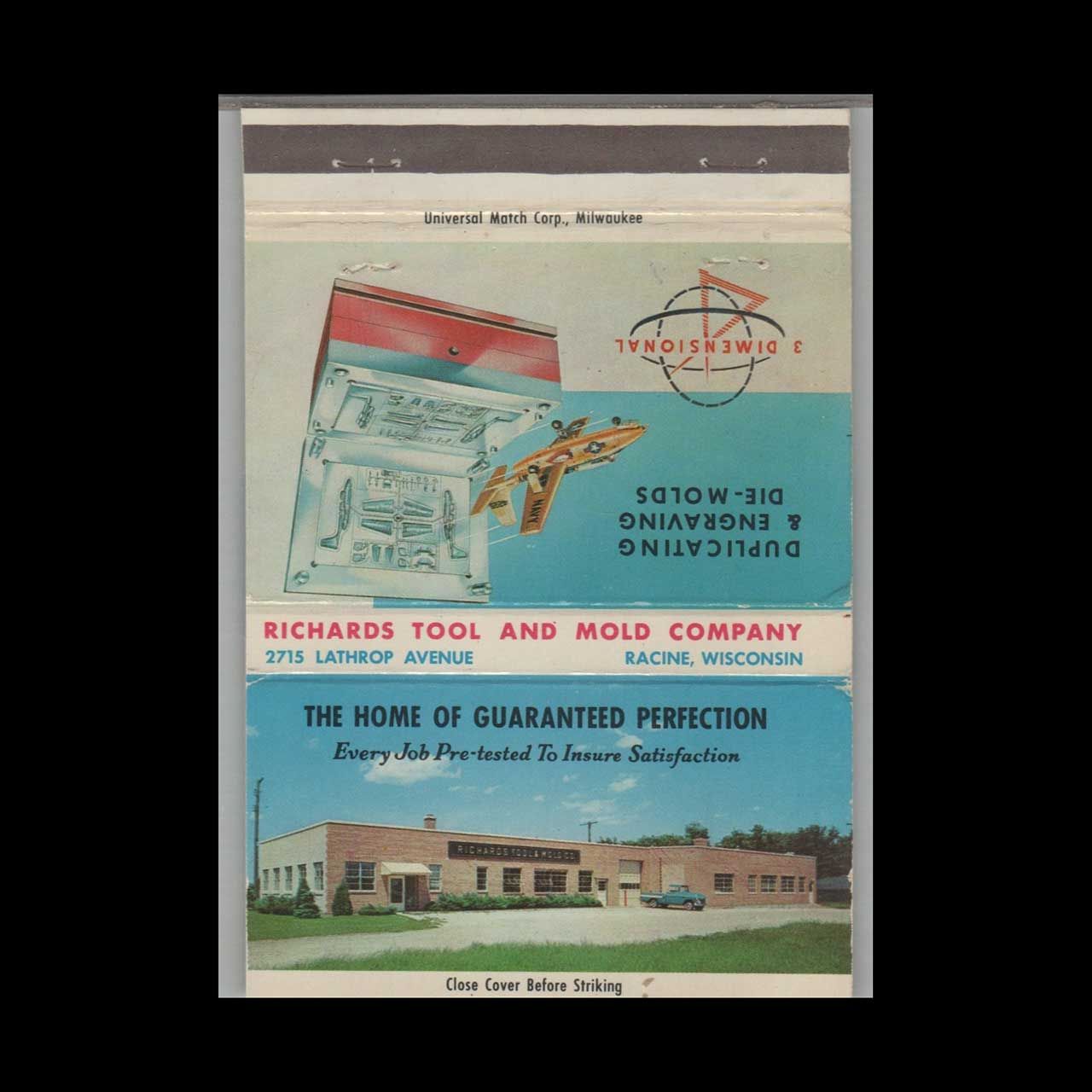 Richards Tool and Mold Company Racine WI Vintage Matchbook Advertising Cover