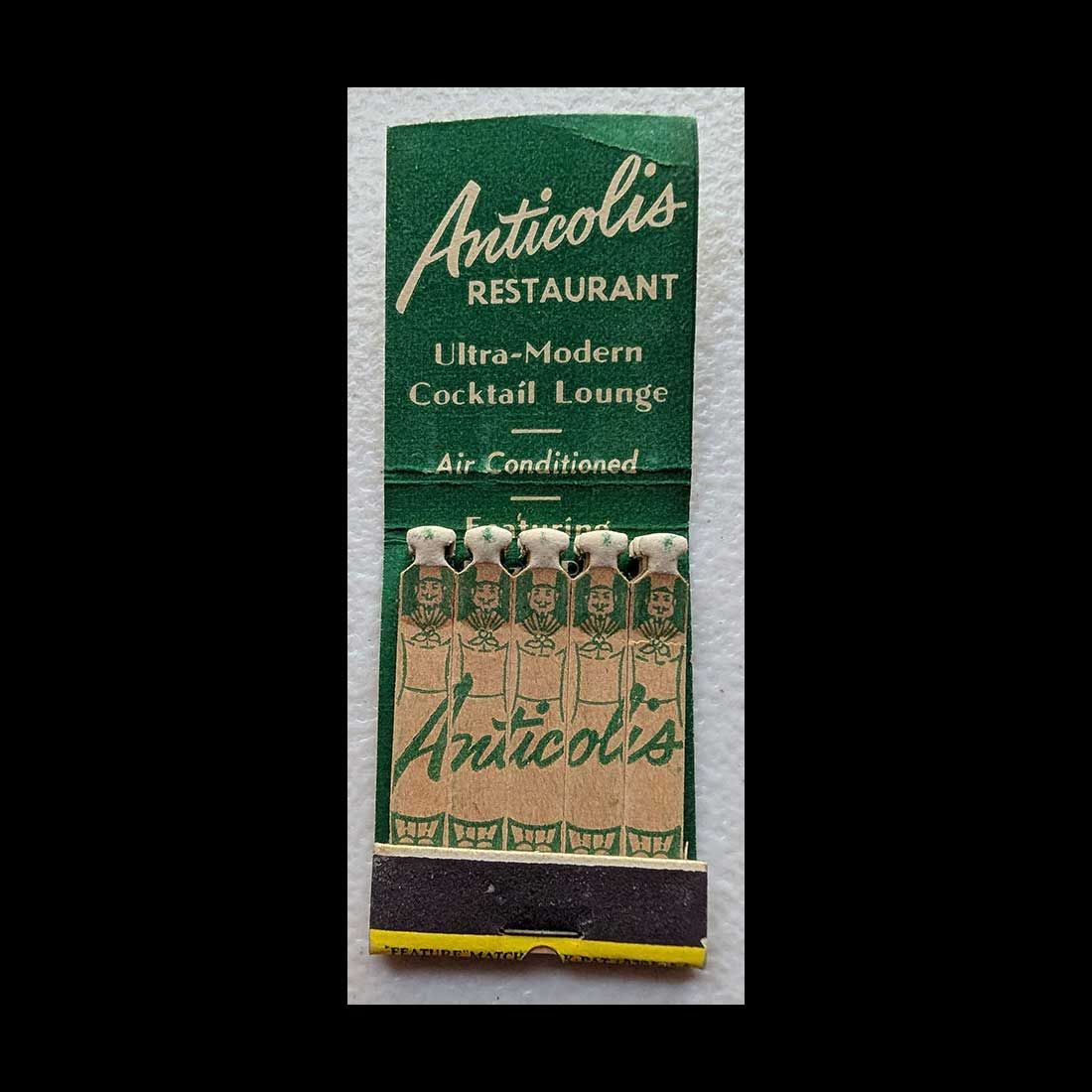 Feature Matchbook Full Book Anticoli&#39;s Restaurant Dayton, OH Vintage Matchbook Advertising Cover