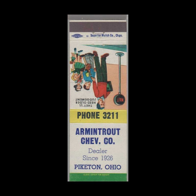 Vintage Chevrolet Dealer - Armintrout Chevy Piketon, OH Vintage Matchbook Advertising Cover