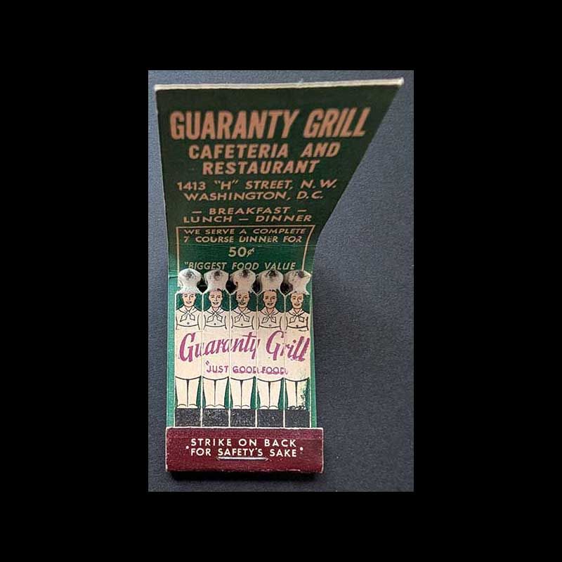 Full Length Feature Matchbook Full Book Guaranty Grill Cafeteria Washington DC Vintage Matchbook Advertising Cover