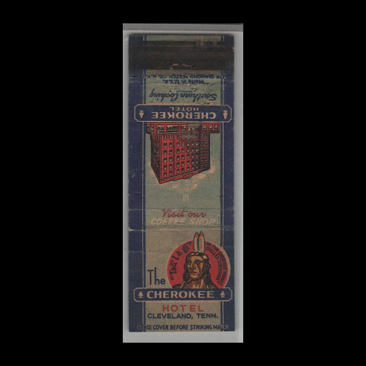 Vintage Hotel The Cherokee Hotel Cleveland, TN Vintage Matchbook Advertising Cover