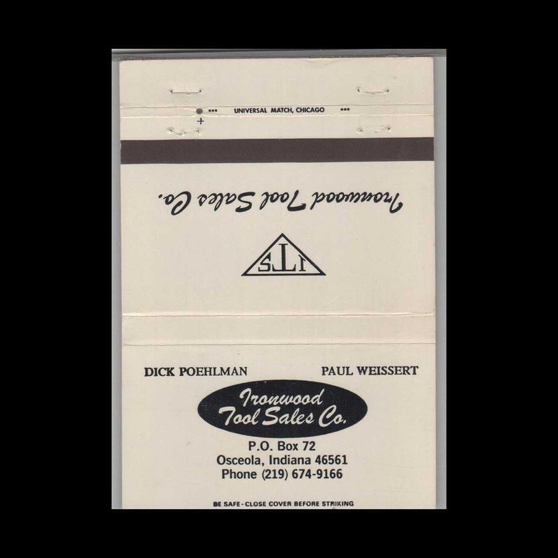 Ironwood Tool Sales Co Osceola IN #2 Vintage Matchbook Advertising Cover