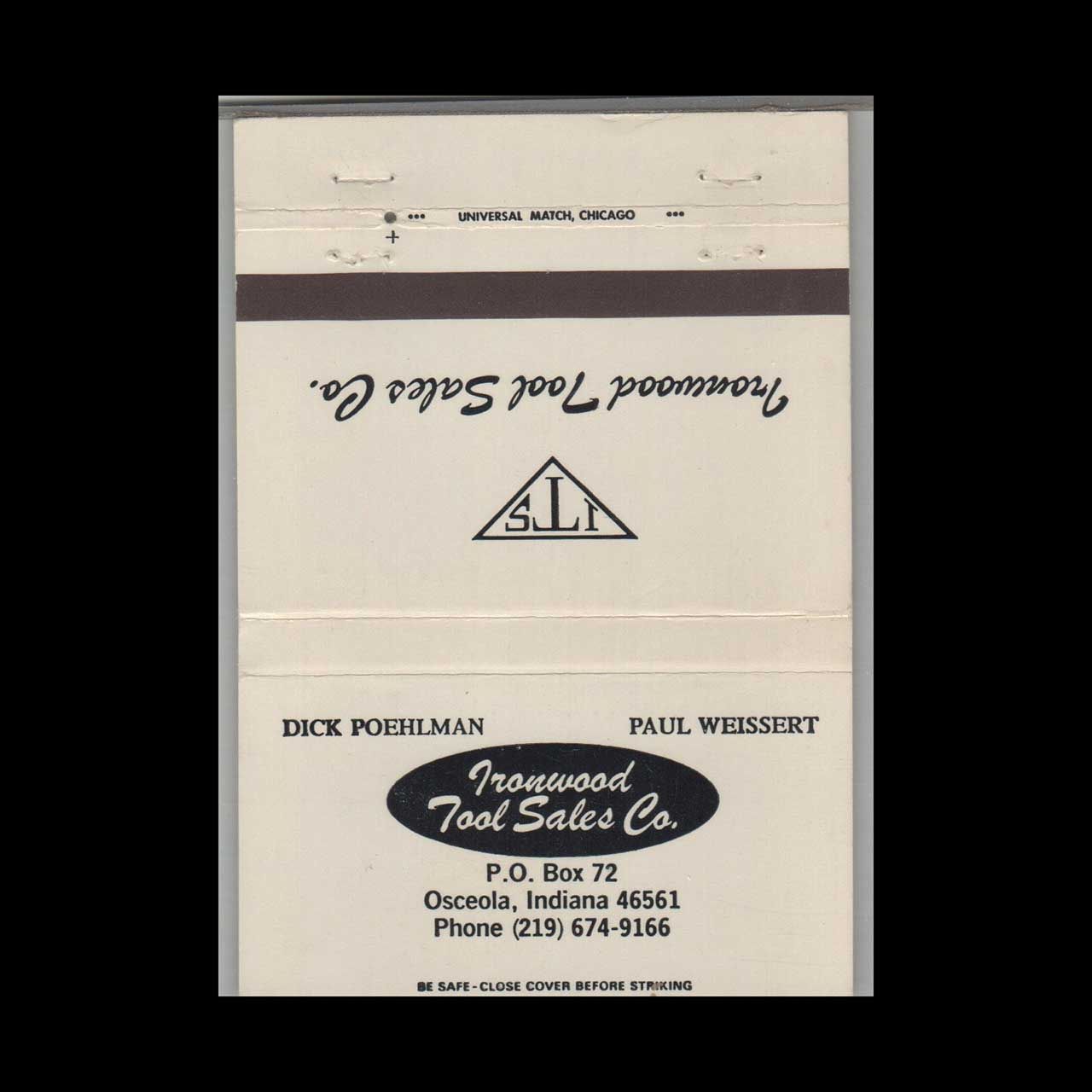 Ironwood Tool Sales Co Osceola IN #2 Vintage Matchbook Advertising Cover