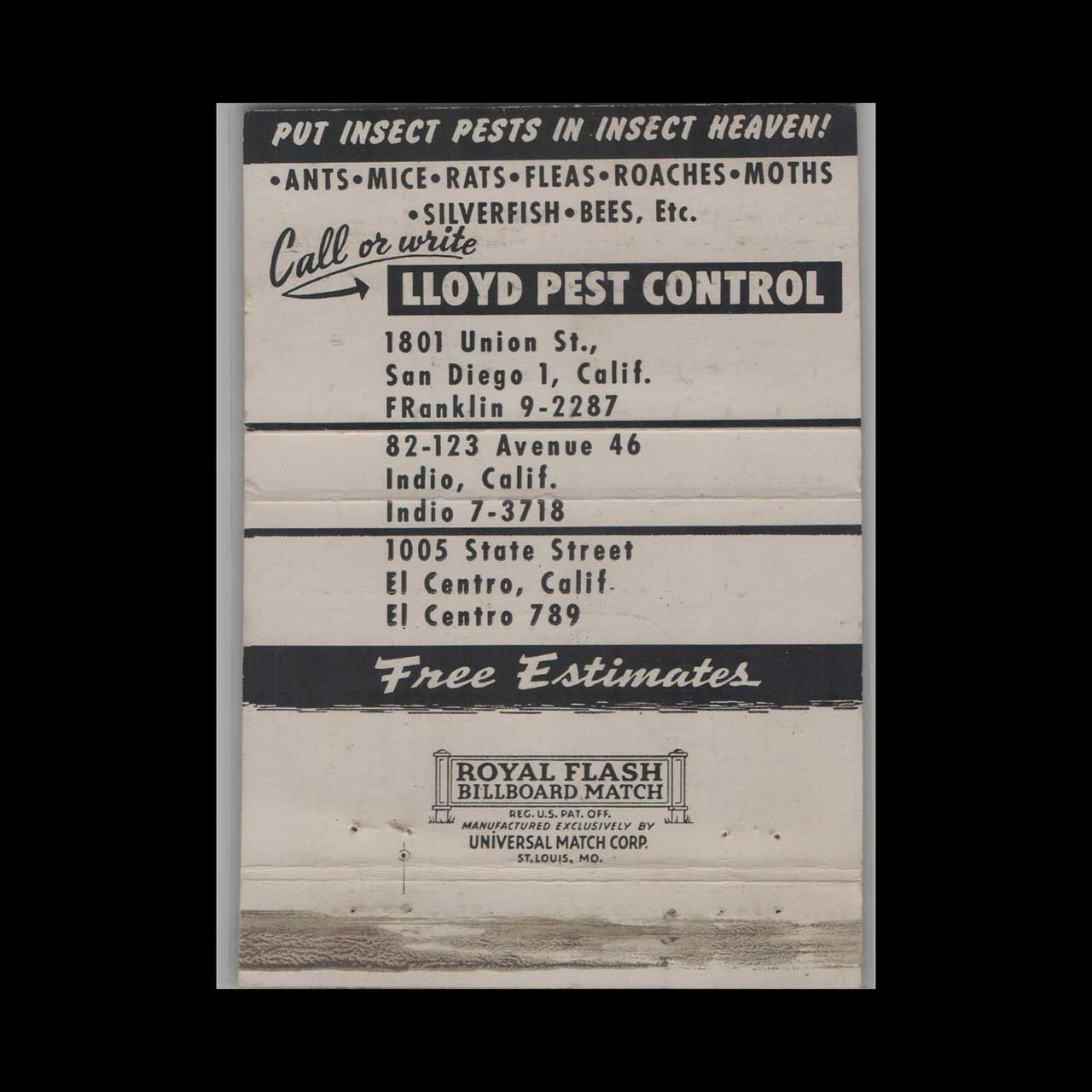 Peter Pan Inn Urbana, MD Vintage Matchbook Advertising Cover