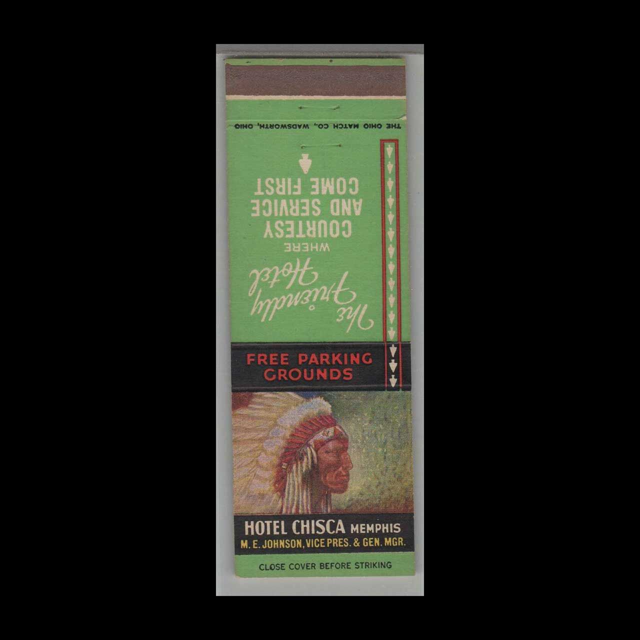 Vintage Hotel Hotel Chisca Memphis, TN Vintage Matchbook Advertising Cover