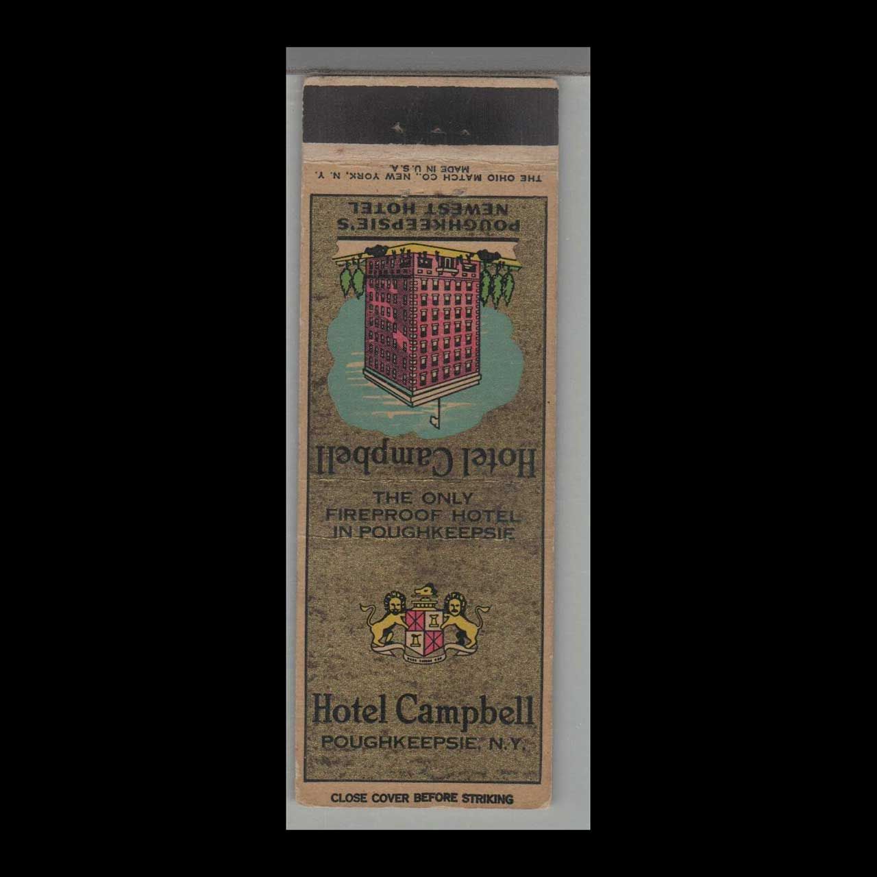 Hotel Campbell Poughkeepsie, NY Vintage Matchbook Advertising Cover