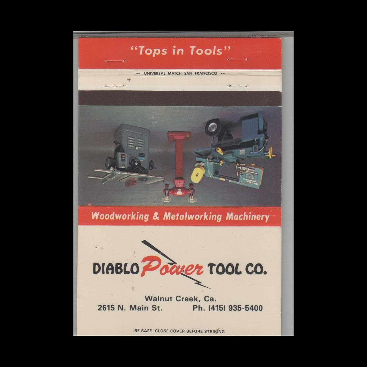 Diablo Power Tool Co Walnut Creek CA #3 Vintage Matchbook Advertising Cover