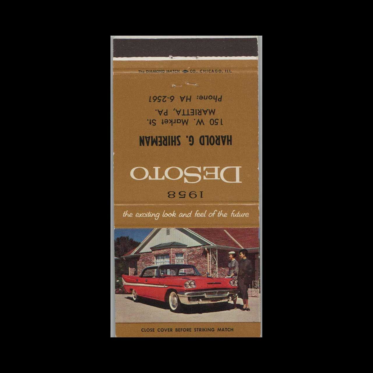 1957 DeSoto Dealer Eli Ament Mt. Joy, PA Vintage Matchbook Advertising Cover