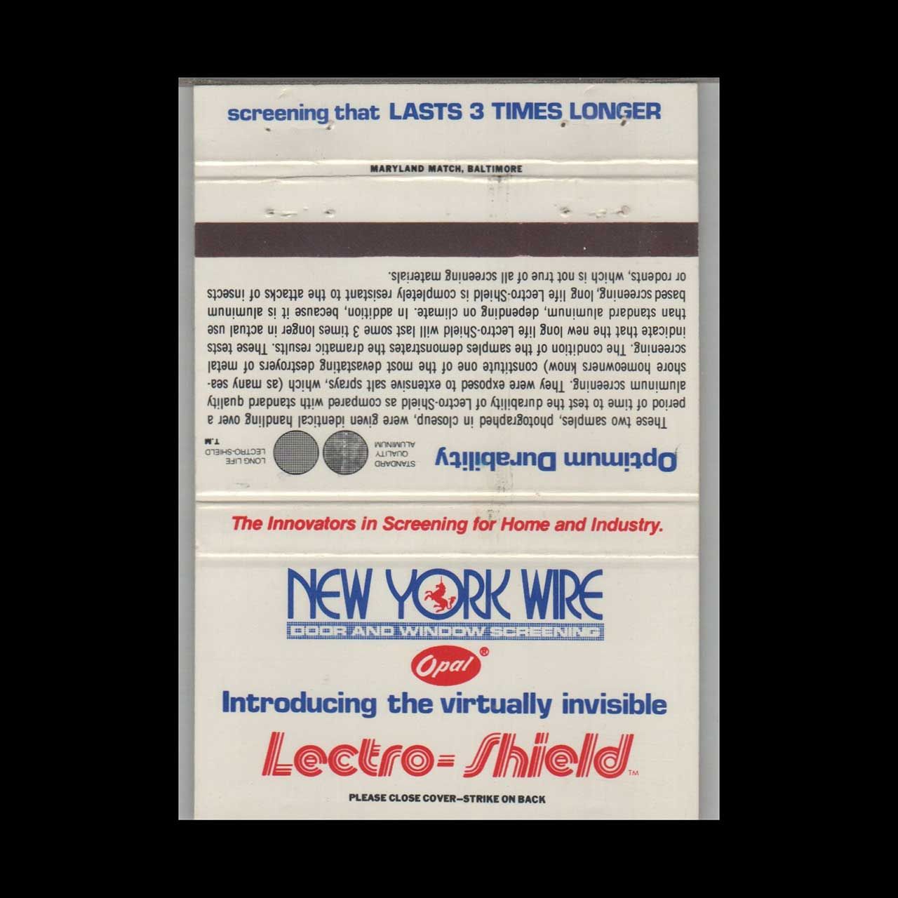 New York Wire Vintage Matchbook Advertising Cover