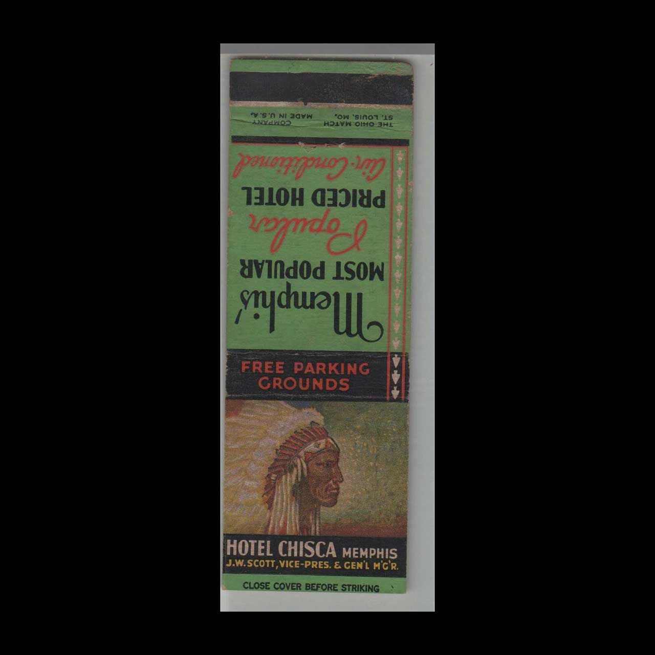 Vintage Hotel Hotel Chisca Memphis, TN Vintage Matchbook Advertising Cover